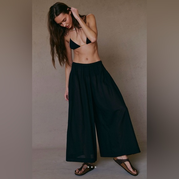 NWT Free People Free~est S Rising Sun Pants in Black Wide Leg New - Picture 1 of 7